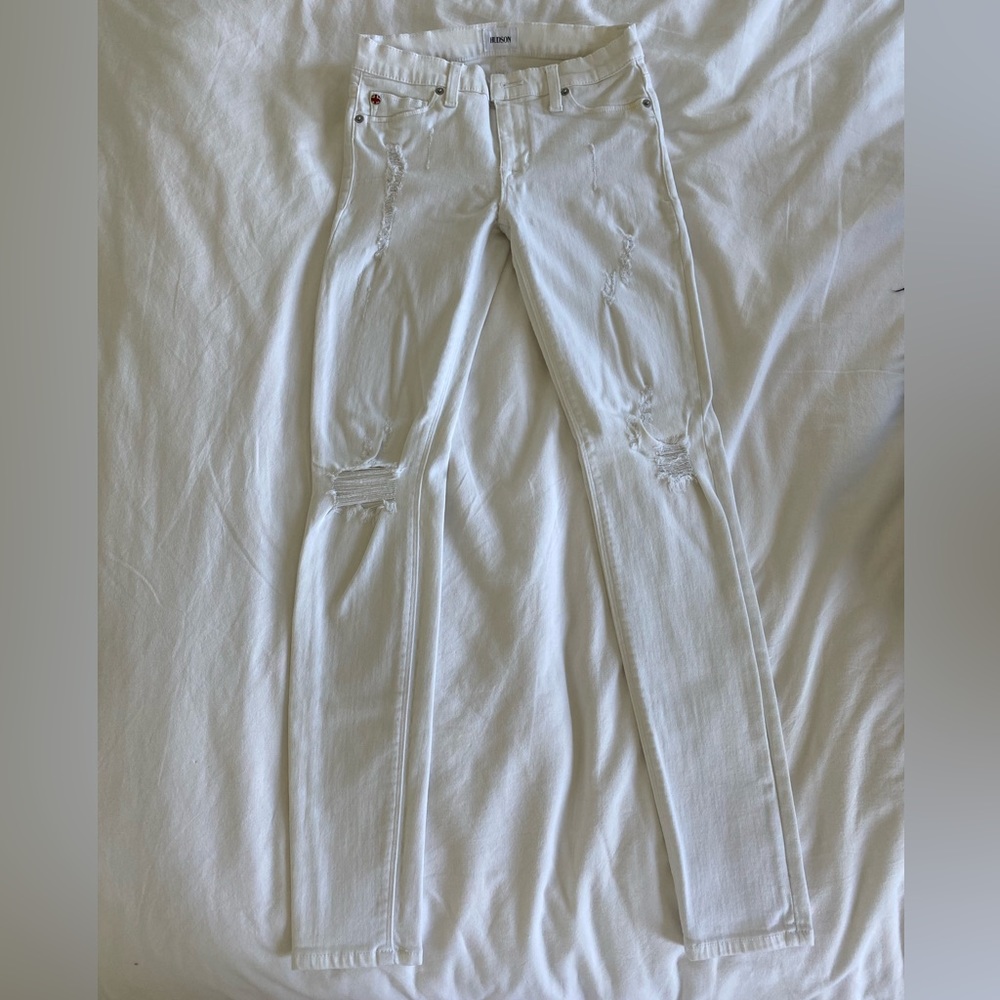 Hudson white skinny distressed jeans